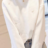Plain Ginkgo Leaf Embroidered Beaded Sweatshirt - 2 Colors Available