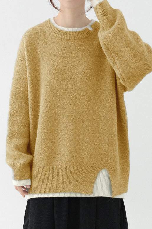 Slit fake two - piece pullover sweater - liwisi