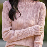 Simple Plain Long Sleeve Round Neck Ruffled Inner Knit - 8 Colors Available