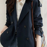 Suit Collar Plain Badge Decorated Trench Coat with Lining