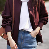 Round Neck Double Flap Pocket Long Sleeve Blouson-2 Colors Available