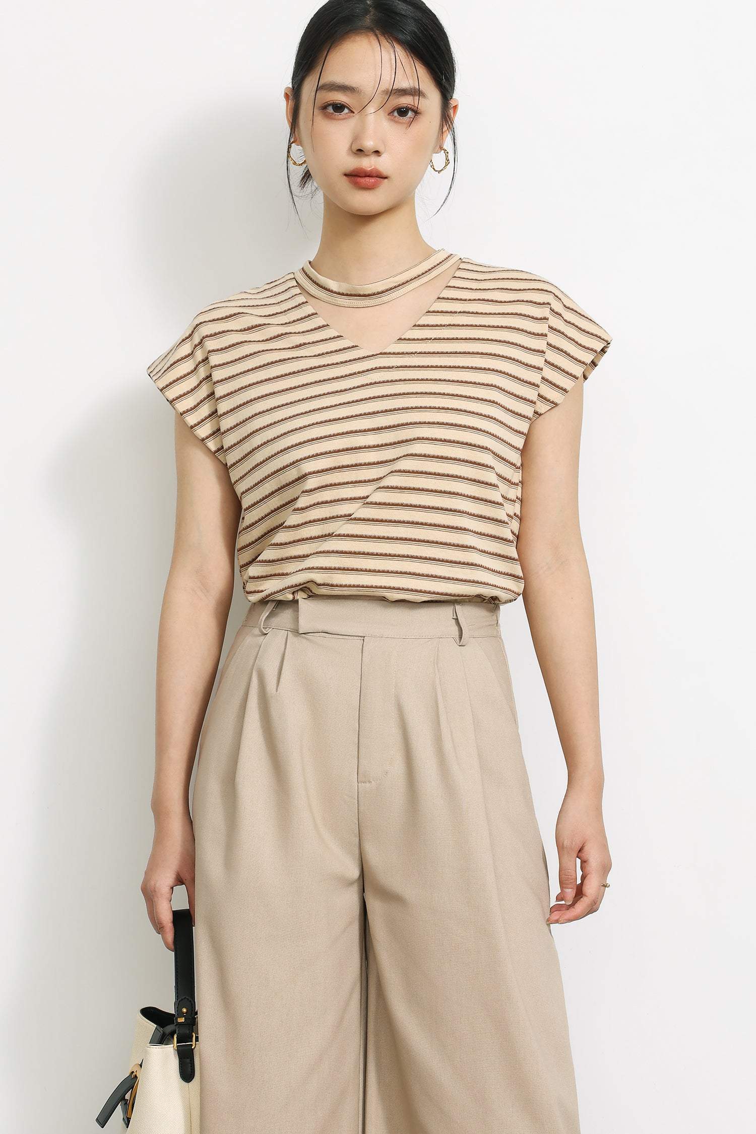 フロントカットアウトボーダーTシャツ　3色入 - liwisi