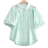 Raglan Balloon Sleeve Placket Shirt with Lining - 3 Colors Available