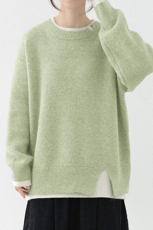 Slit fake two - piece pullover sweater - liwisi