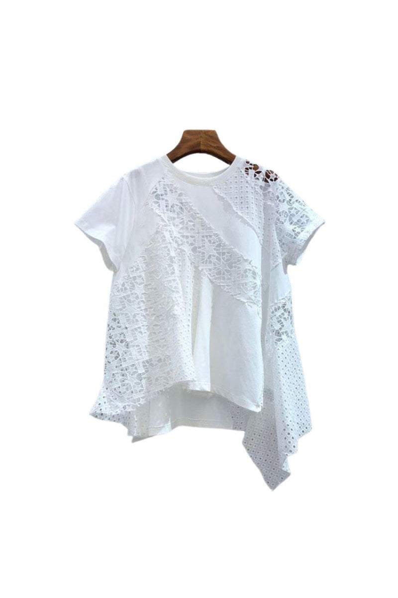 イレギュラーヘム刺繡切り替えTシャツ　3色入 - liwisi