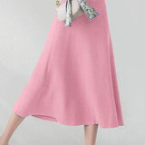 Knit A-Line Flare Long Floral Jacquard Skirt with Elastic Waist - 7 Colors Available
