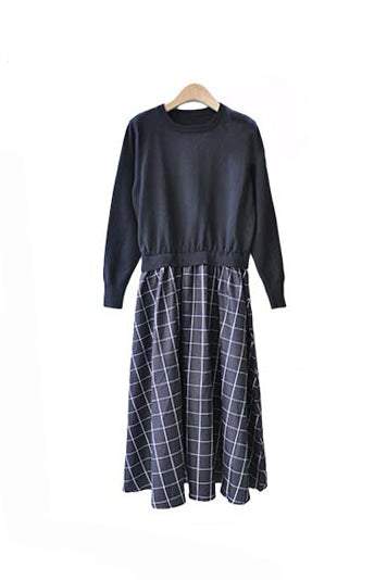 ニットドッキング異色ロングフレアワンピース　6色入 - liwisi