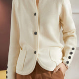 Key Neck Button Decor Knit Cardigan - 3 Colors Available