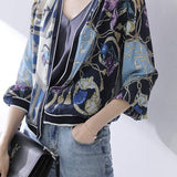 V-Neck Flower Print Short Sleeve Cardigan