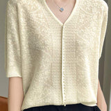 Key Neck Pearl Decor Jacquard Knit - 4 Colors Available