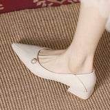 Genuine Leather Pearl Decor Low Heel Pumps - 2 Colors Available