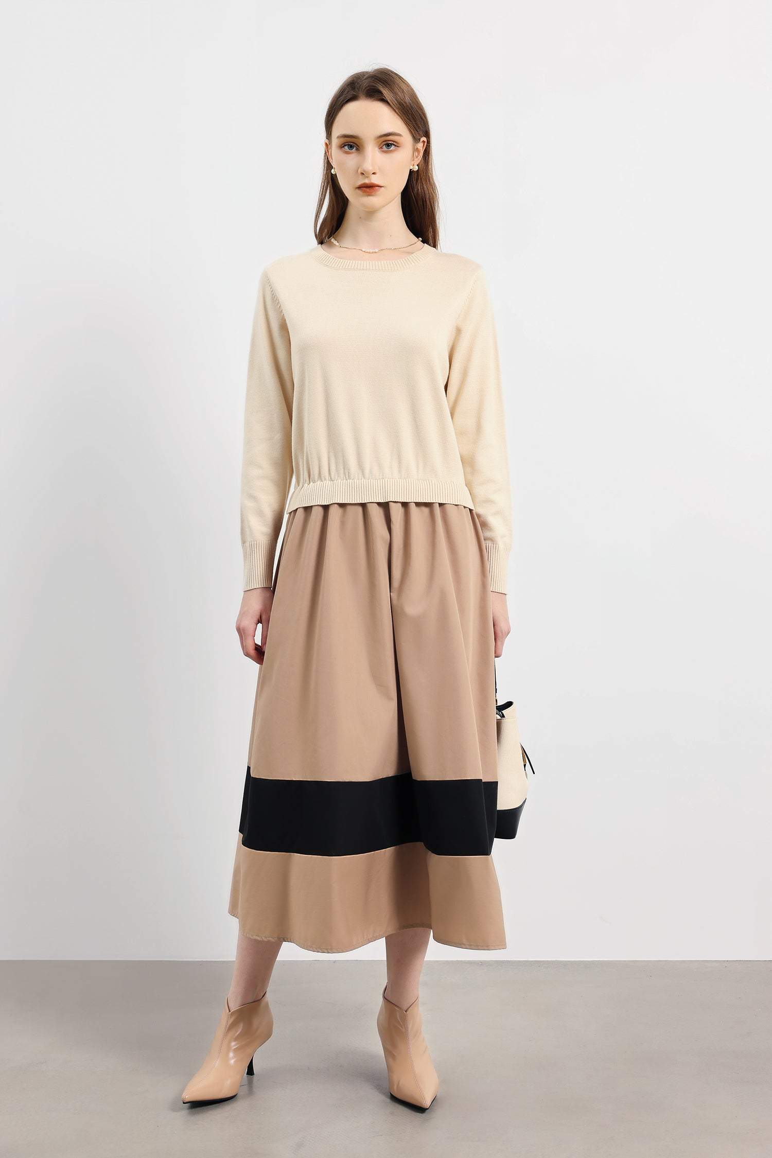 ニットドッキング異色ロングフレアワンピース　6色入 - liwisi