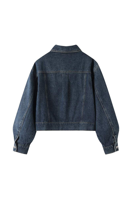 パール装飾ドロップショルダーデニムジャケット - liwisi