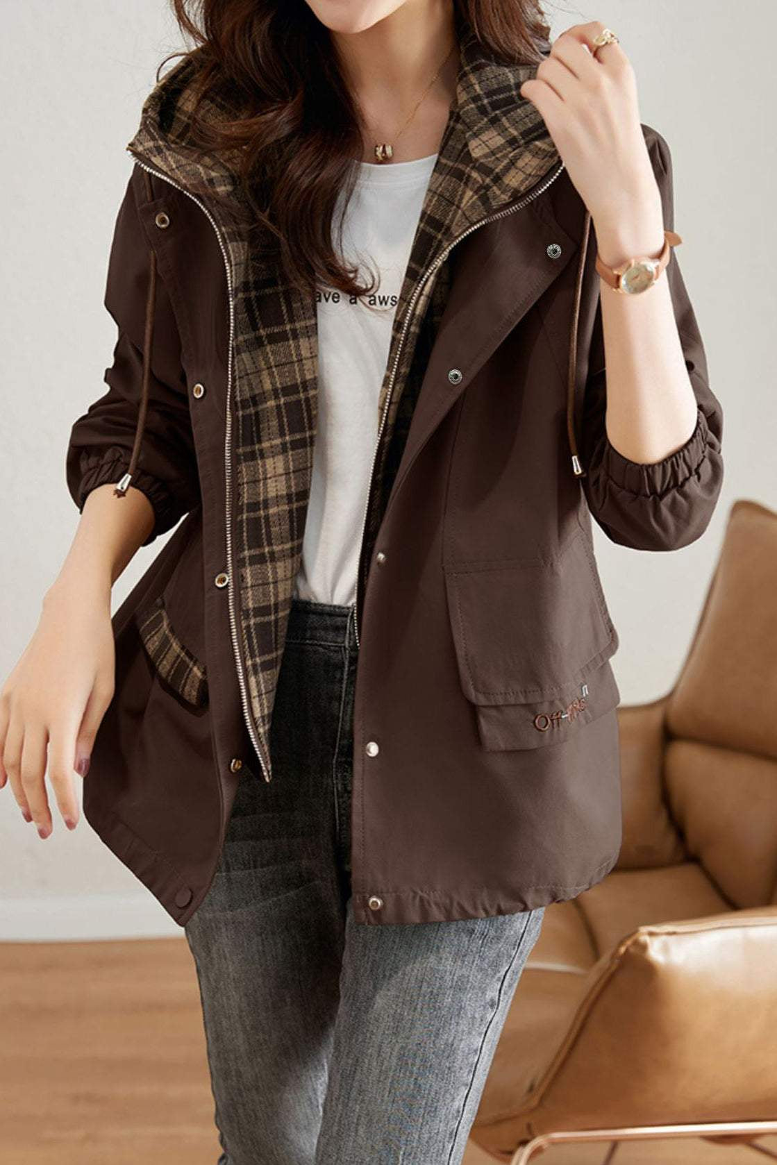 Vintage Faux Two-piece Plaid Coat - liwisi