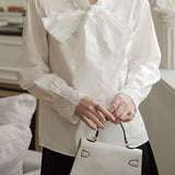 Bow Tie Collar Lace Contrast Feminine Blouse