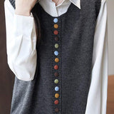Colorful Button Round Neck Knitted Vest