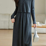 Elegant Monochrome Outfit - Camisole Dress + Knit Cardigan