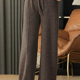 High Waist Drawstring Plain Knit Wide Pants - 4 Colors Available