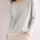 Striped Contrast V-Neck Knit Top - 6 Colors Available