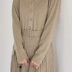 Ｖネックプリーツドッキングロングニットワンピース　3色入 - liwisi