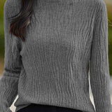 Simple Plain Long Sleeve Round Neck Ruffled Inner Knit - 8 Colors Available