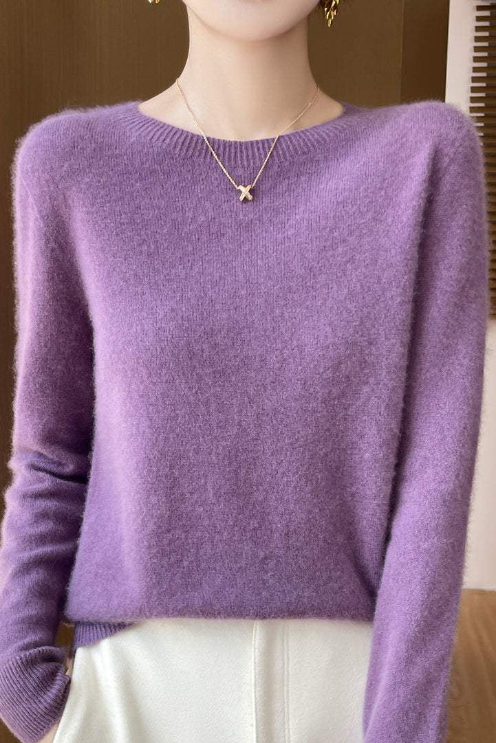 Solid-color round-neck base layer shirt - liwisi