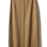 Skipper Collar Double Button Long Sleeve Top + Side Pocket Long Slacks + Back Slit Simple Long Skirt