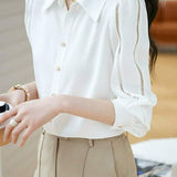 Simple Design Fagoting Sleeve Shirt