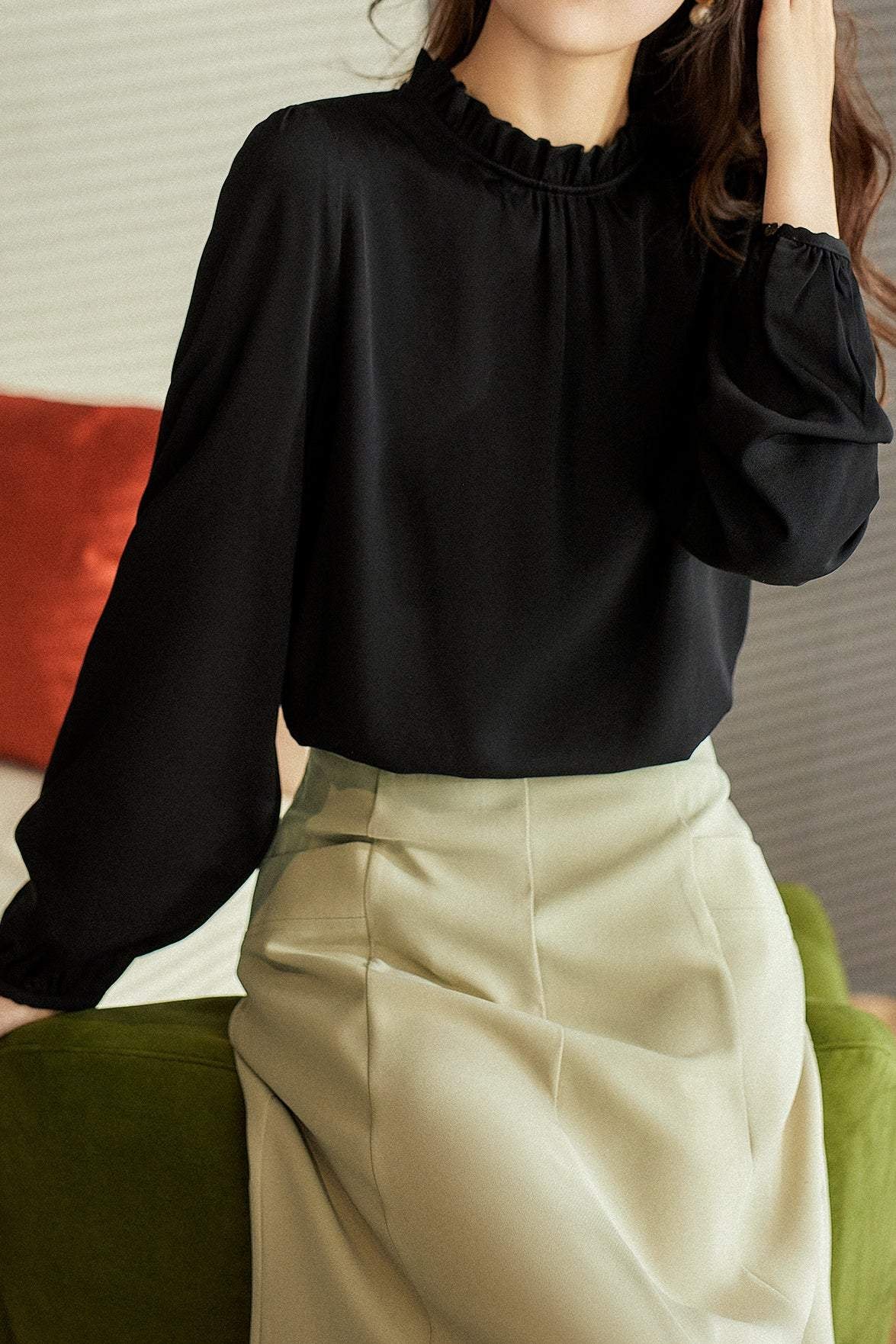 Elegant Ruffle Trim Chiffon Shirt - liwisi