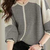 V-Neck Diagonal Stripe Contrast Knit Top - 2 Colors Available