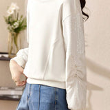 Relaxed Pleated Pearl Embellished Sweatshirt