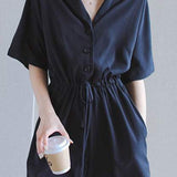 Notch Lapel Color Drawstring Short Overall - 2 Colors Available