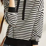 Black & White Striped Hooded Knit Hoodie