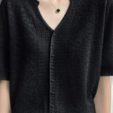 Key Neck Pearl Decor Jacquard Knit - 4 Colors Available