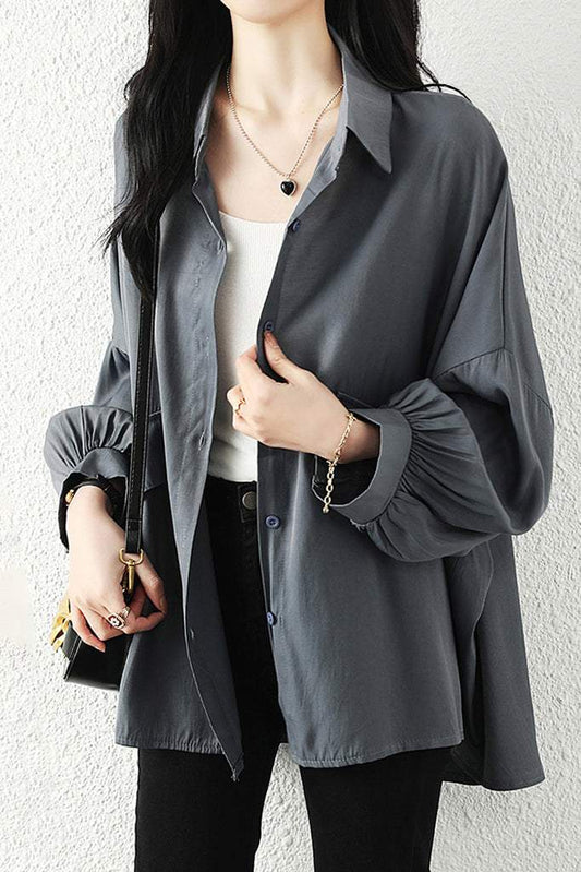 抜け感フラップ装飾ドロップショルダーシャツ - liwisi