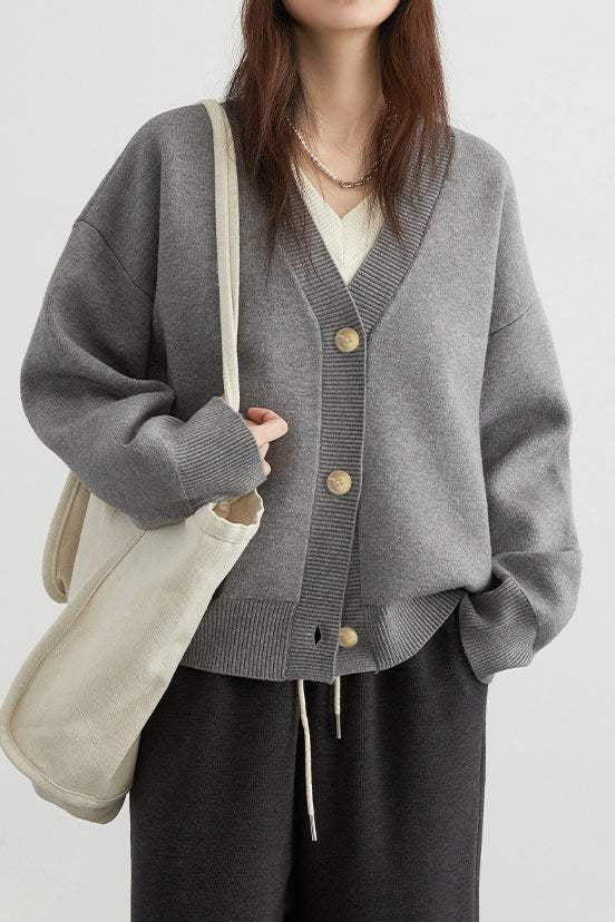 Layered Look V-Neck Drop Shoulder Knit - 4 Colors Available - liwisi