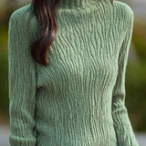 Simple Plain Long Sleeve Round Neck Ruffled Inner Knit - 8 Colors Available