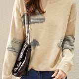 Round-neck spliced knitted sweaters