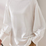 Mixed Material Round Neck Pintuck Sleeve Knit T-Shirt - 2 Colors Available
