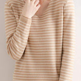 Striped Contrast V-Neck Knit Top - 6 Colors Available