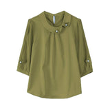 Diagonal Shirt Collar 3D Flower Pearl Decor Satin Blouse - 2 Colors Available