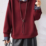 Hooded drawstring long-sleeved sweatshirt