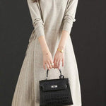 Off Neck Drawstring Flare Knit Dress - 3 Colors Available - liwisi