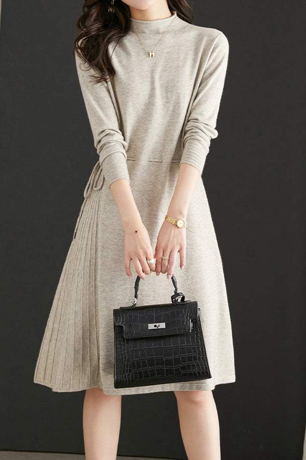 Off Neck Drawstring Flare Knit Dress - 3 Colors Available - liwisi