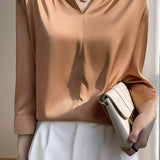 V-Neck Front Tuck Satin Blouse - 5 Colors Available