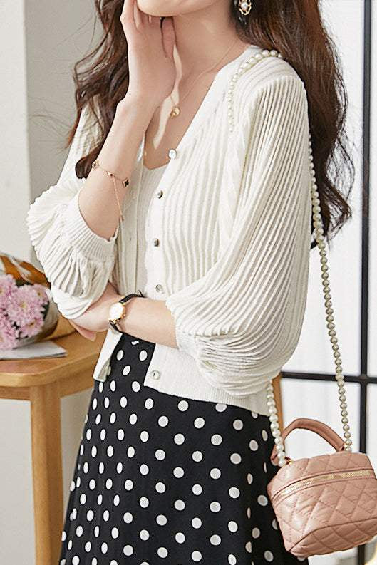 Puff-sleeved loose knitted coat - liwisi