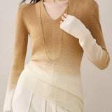 V-neck gradient slim knitted top