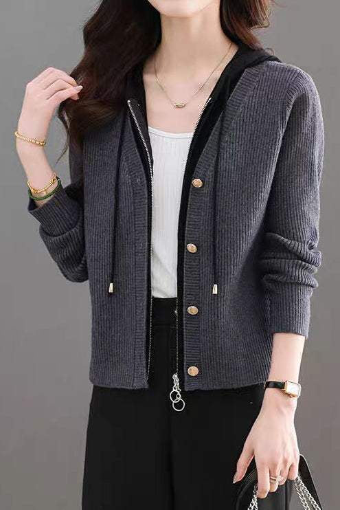 Fake two-piece spliced cardigan - liwisi
