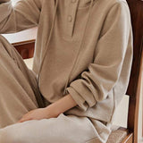 Two-Piece Set: Hooded Simple Parker with Slit Opening + Side Pocket Casual Long Wide Pants