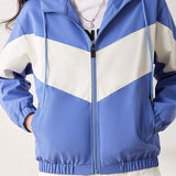 Color Block Windproof Hooded Jacket
